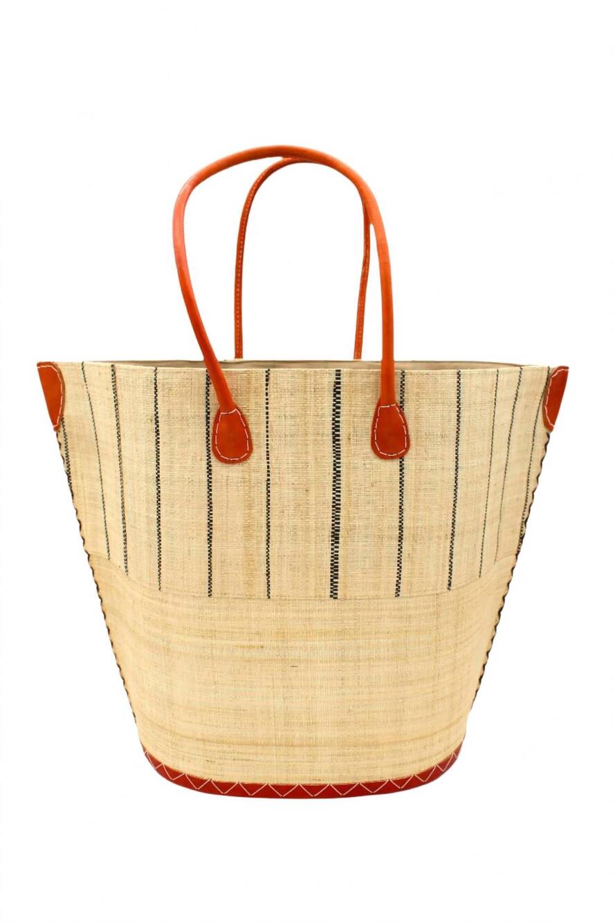 NEW SHEBOBO women's santa cruz two tone pinstripes raffia straw tote bag in natu - Picture 1 of 2